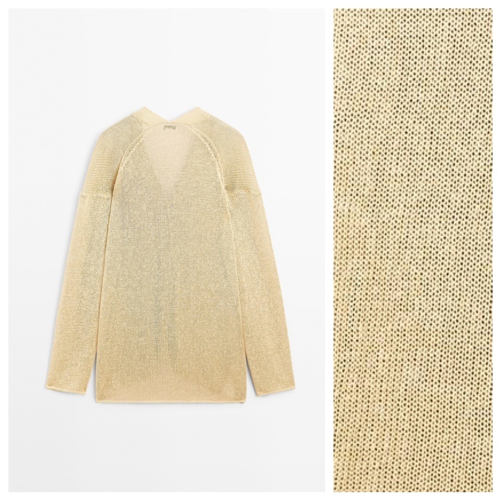NWT. Massimo Dutti Cream Cotton Blend Oversize Fine Knit Cardigan. Size M. - Picture 7 of 13
